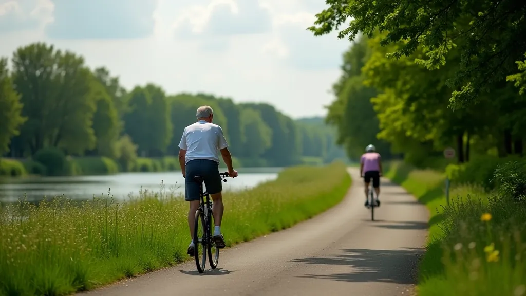 Krásná rovinatá cyklostezka podél řeky v Česku